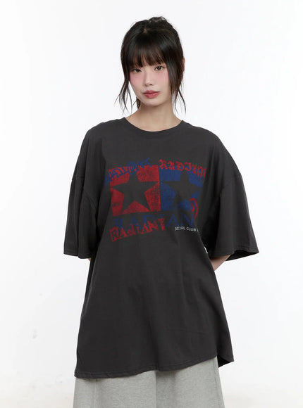oversized-star-graphic-vintage-t-shirt-cl507 / Dark gray