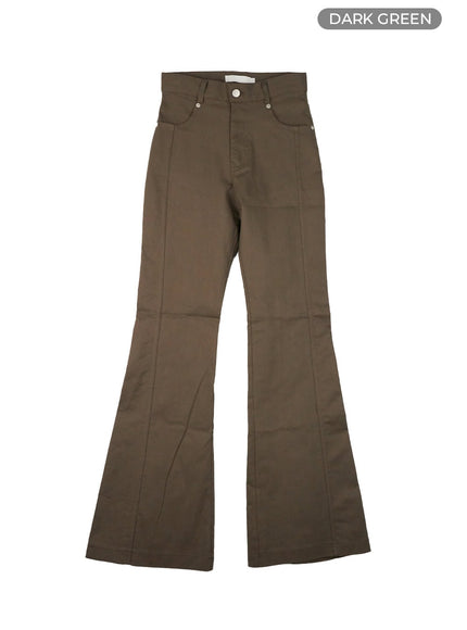 solid-bootcut-cotton-pants-cy430 / Dark green