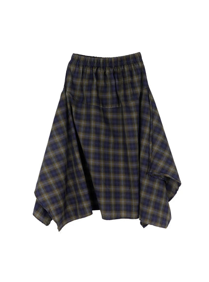 asymmetric-plaid-midi-skirt-cf506-1 / Dark green