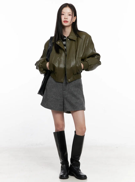 Crop Faux Leather Jacket CO531