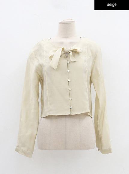 Ribbon Detail Button Cropped Blouse OJ304
