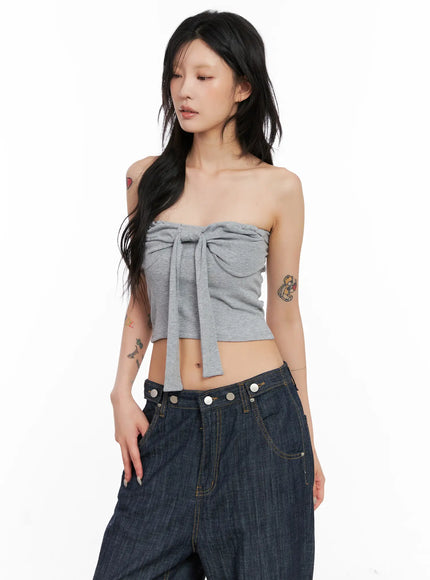 ribbon-tie-tube-top-cl528 / Gray