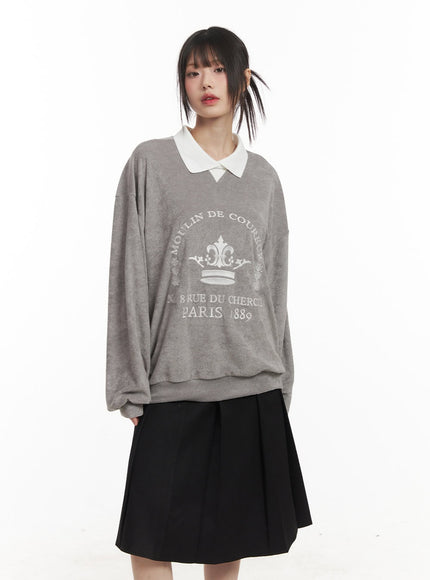 Embroidered Graphic Oversize Collared Sweatshirt CF518