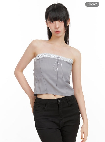 ribbon-stripe-crop-tube-top-cg409 / Gray