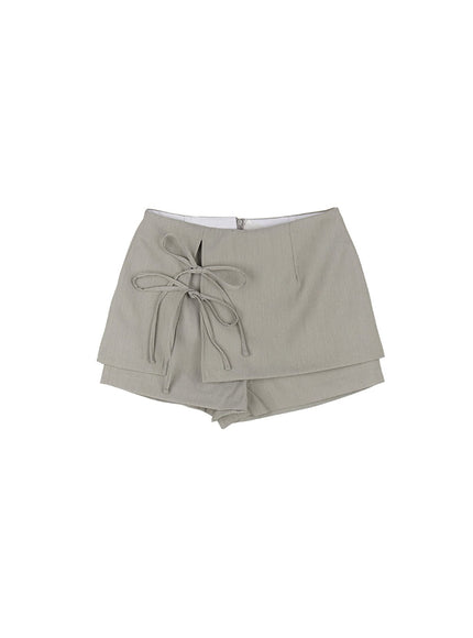ribbon-tie-mini-skort-ca525 / Gray