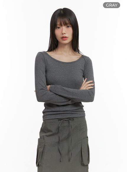 basic-u-neck-long-sleeve-top-co410 / Gray