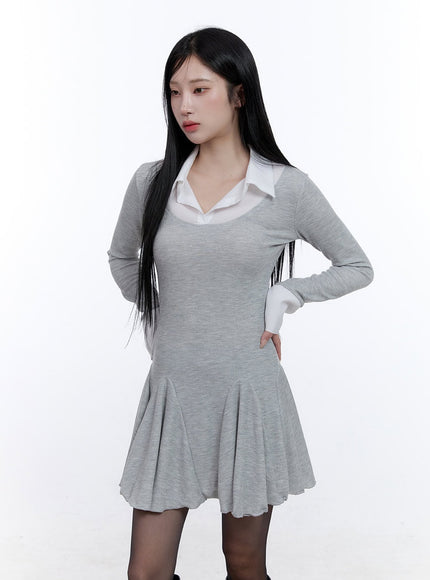 flare-collar-mini-dress-cd420 / Gray