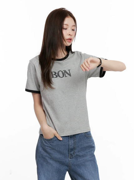 casual-contrast-graphic-tee-cl524 / Gray