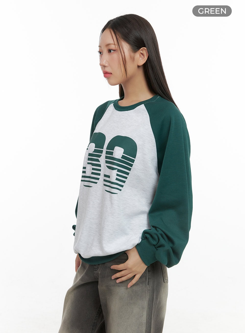 graphic-raglan-cotton-sweatshirt-cs404 / Green