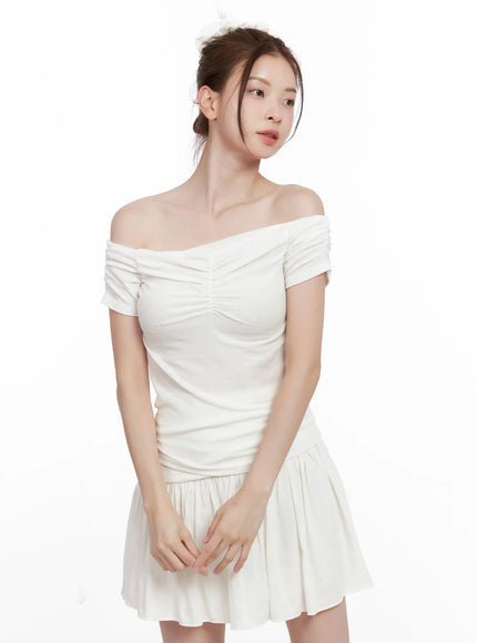 off-shoulder-ruched-top-cl524 / White