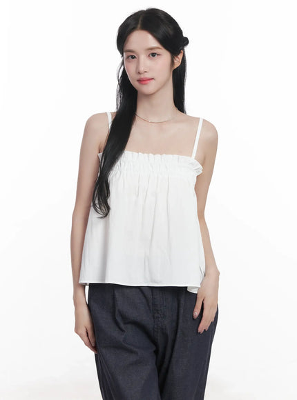 flared-shirred-square-neck-cami-cu523 / White