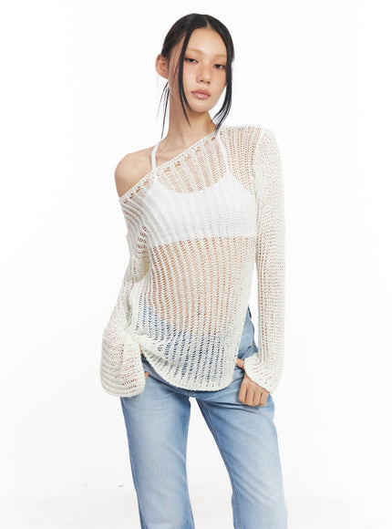 slit-mesh-knit-sweater-top-cy528 / White