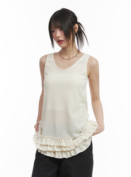 Layered Ruffle Trim Tank Top CF518