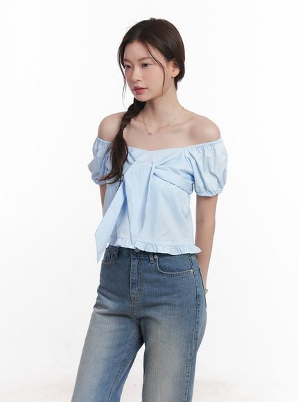 Ribbon Frill Square-Neck Top CY515