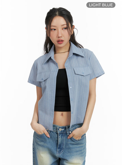 striped-button-up-short-sleeve-cm425 / Light blue