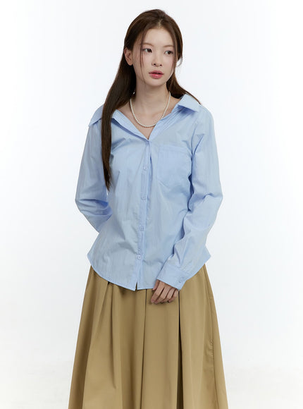 ribbon-tie-collared-button-up-cf503 / Light blue