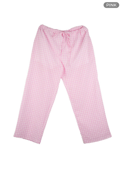 checkered-banded-cotton-wide-leg-pants-cg408 / Pink