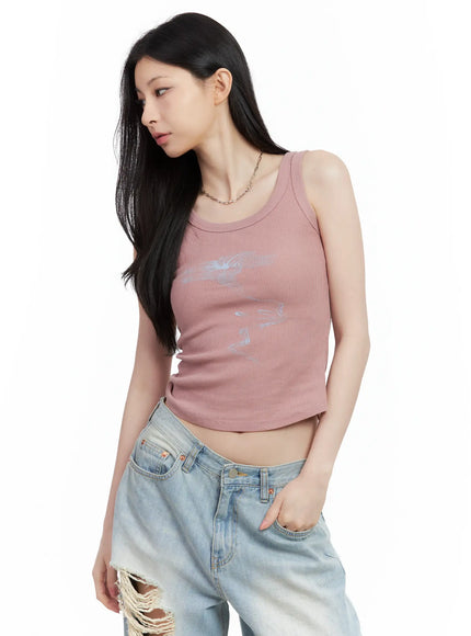 ribbed-graphic-tank-cu530 / Pink