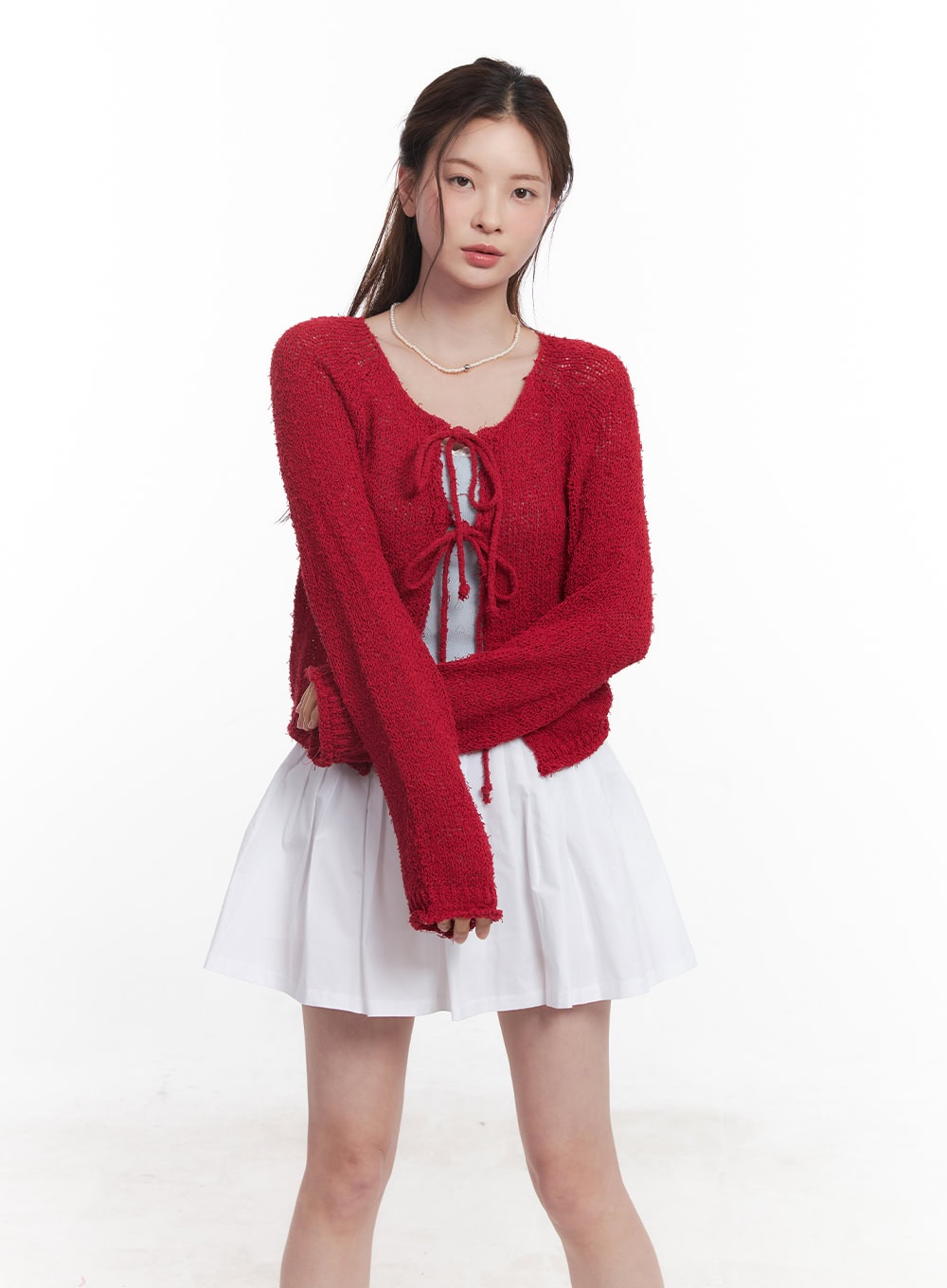 ribbon-tie-loose-fit-cardigan-cy519 / Red