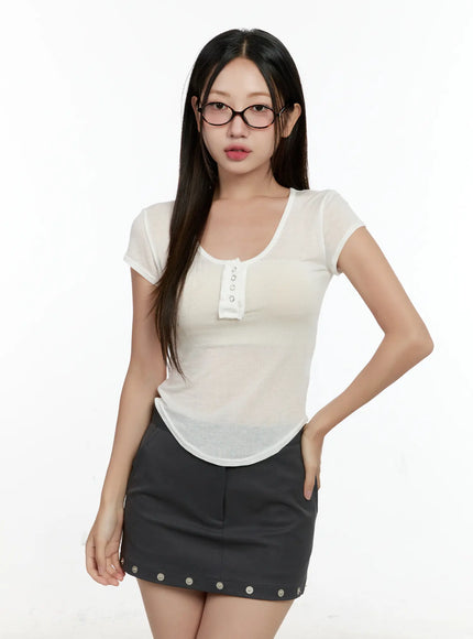 sheer-short-sleeve-snap-top-cg501 / White