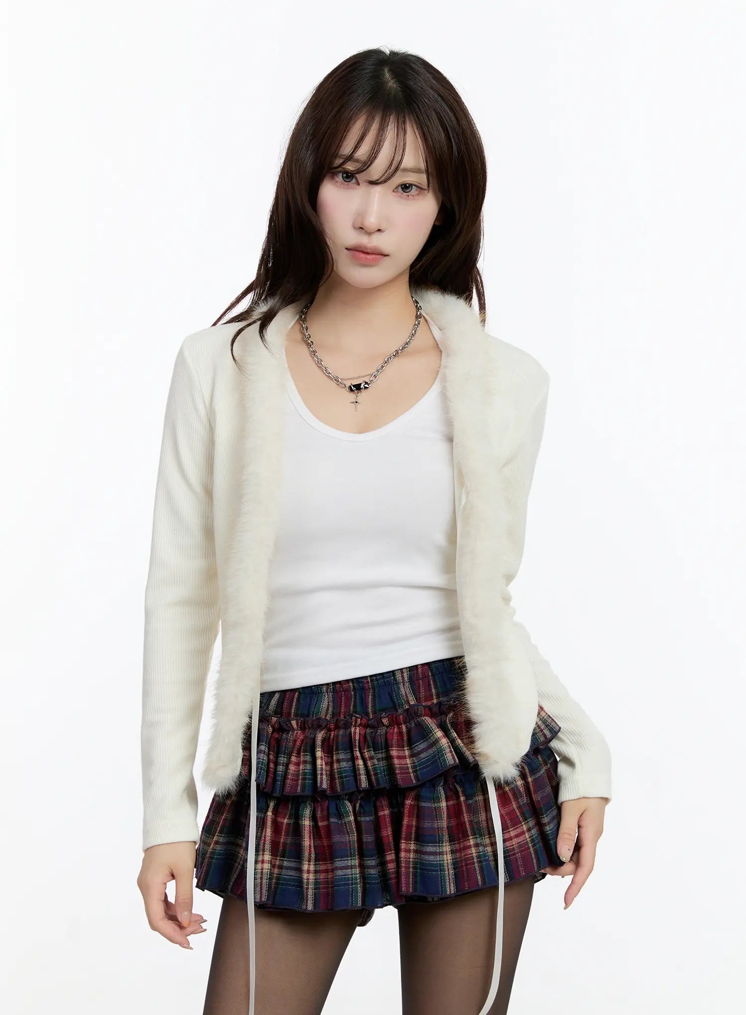 slim-fit-faux-fur-cardigan-cn524 / White