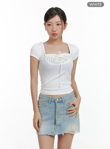 ribbon-shirred-crop-top-cl417 / White