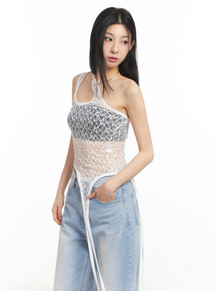 Lace Mesh Asymmetric Tank Top CA516