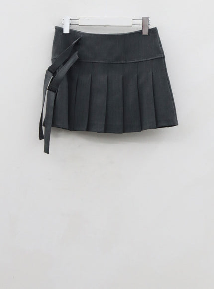 Pleated Side Belt Mini Skirt CO12
