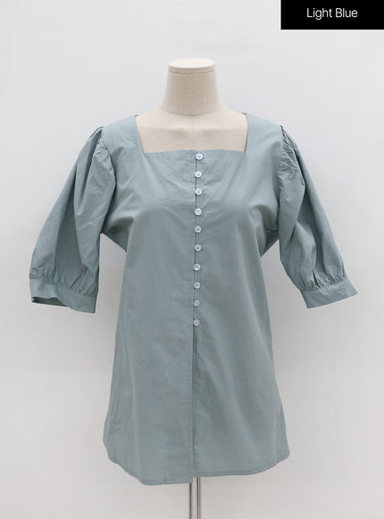 Square Neck Button-Down Slit Blouse OU19