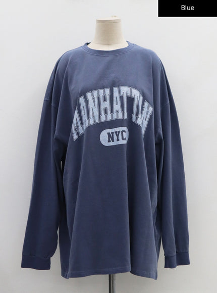 Lettering Print Oversize Long Sleeve T-Shirt Unisex CN21