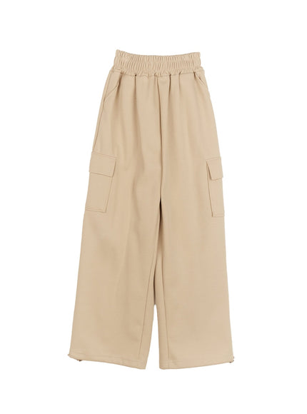 pocketed-wide-fit-cargo-sweatpants-cf527 / Beige