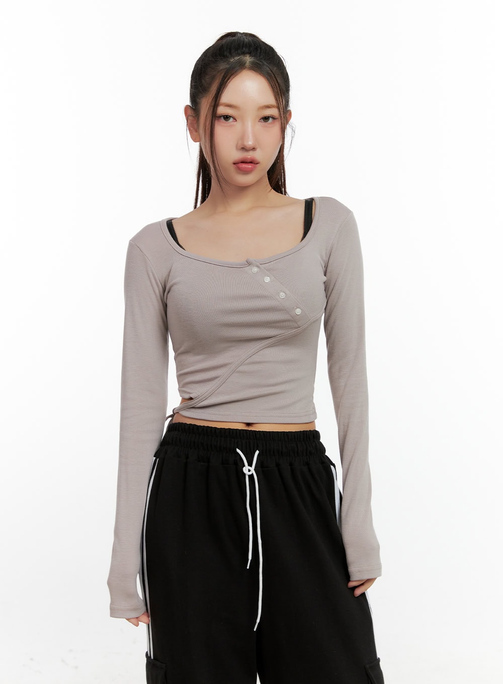 asymmetrical-strappy-long-sleeve-cn412 / Beige