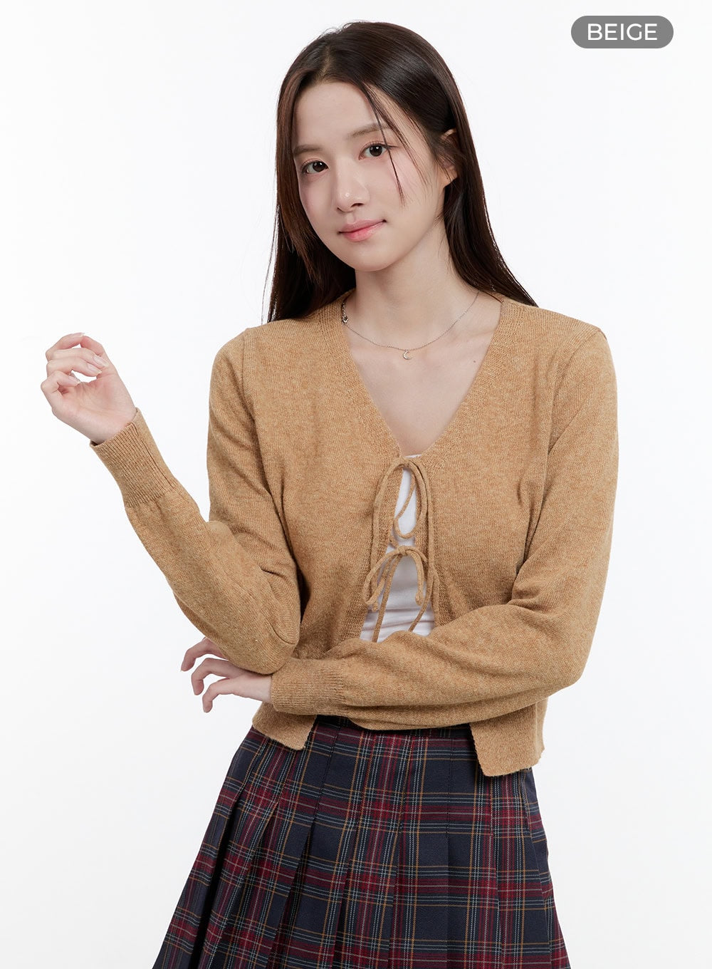 strap-solid-knit-cardigan-og428 / Beige