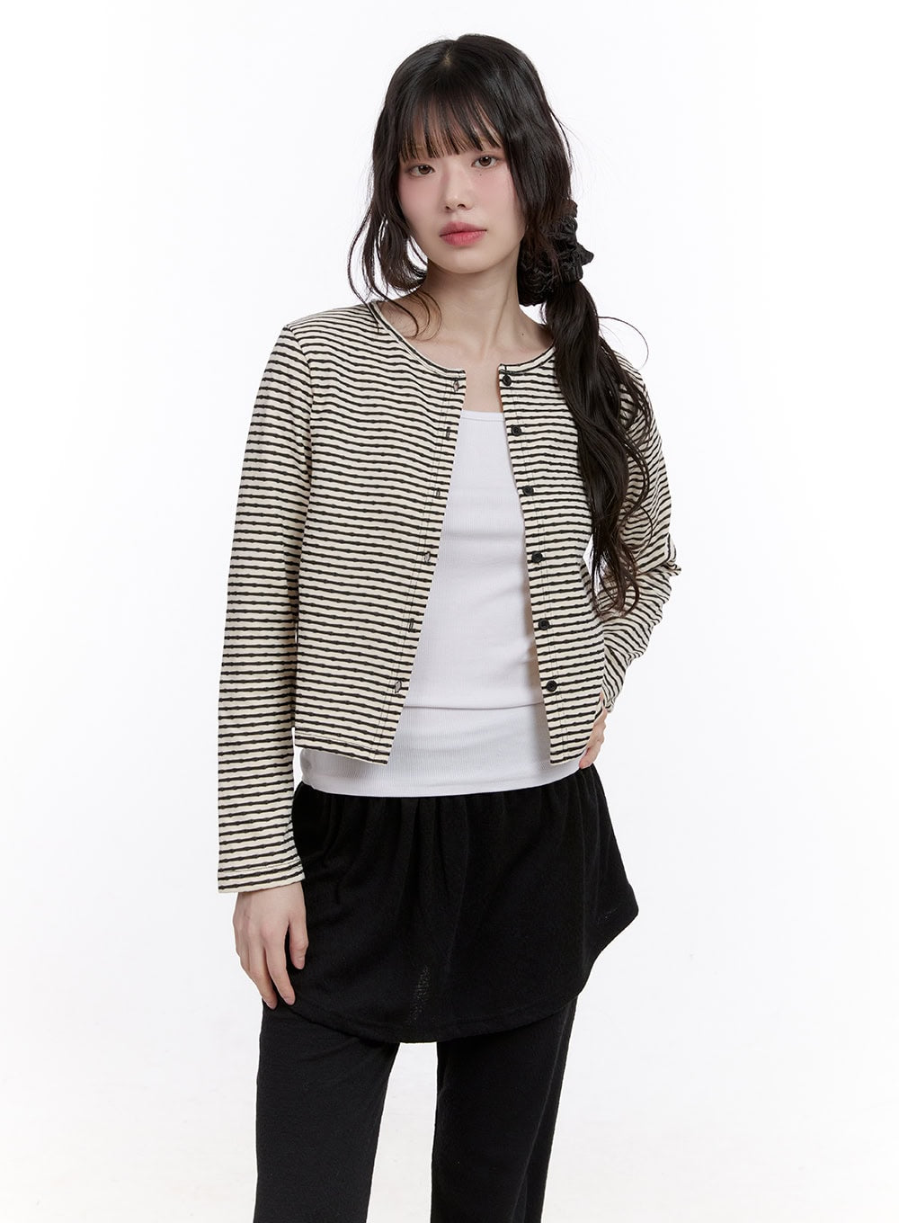 Buttoned Stripe & Polka Dot Cardigan CF512