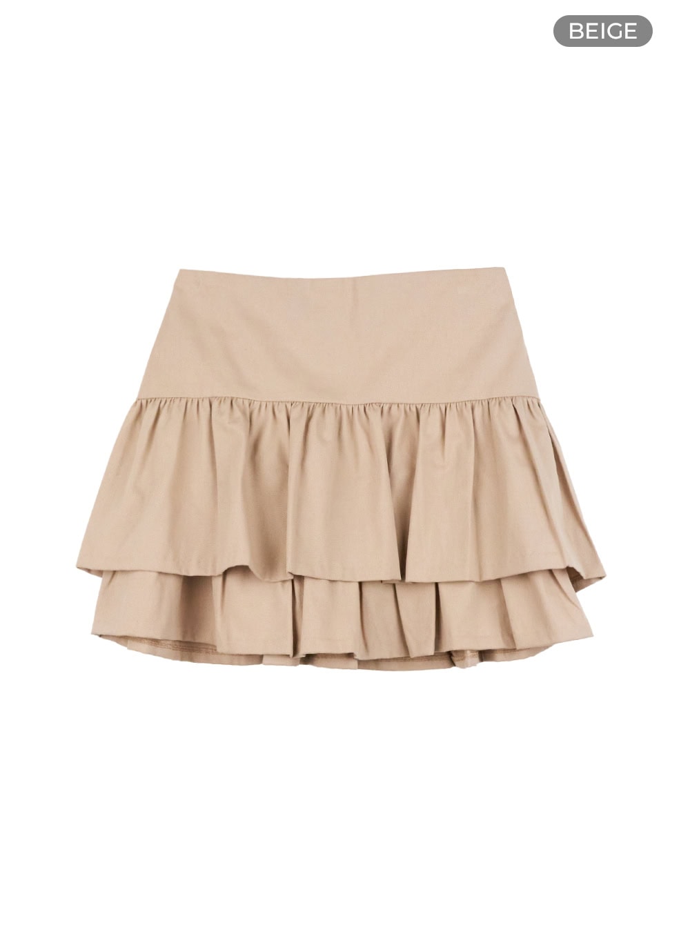 ruffle-waist-cotton-mini-skirt-os416 / Beige