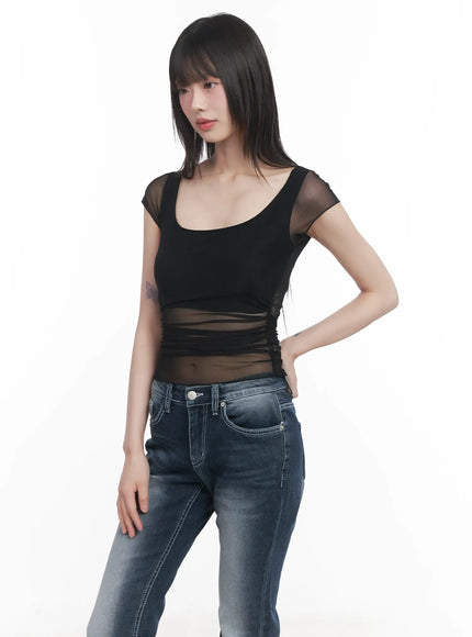 sheer-chic-crop-tee-cu518 / Black