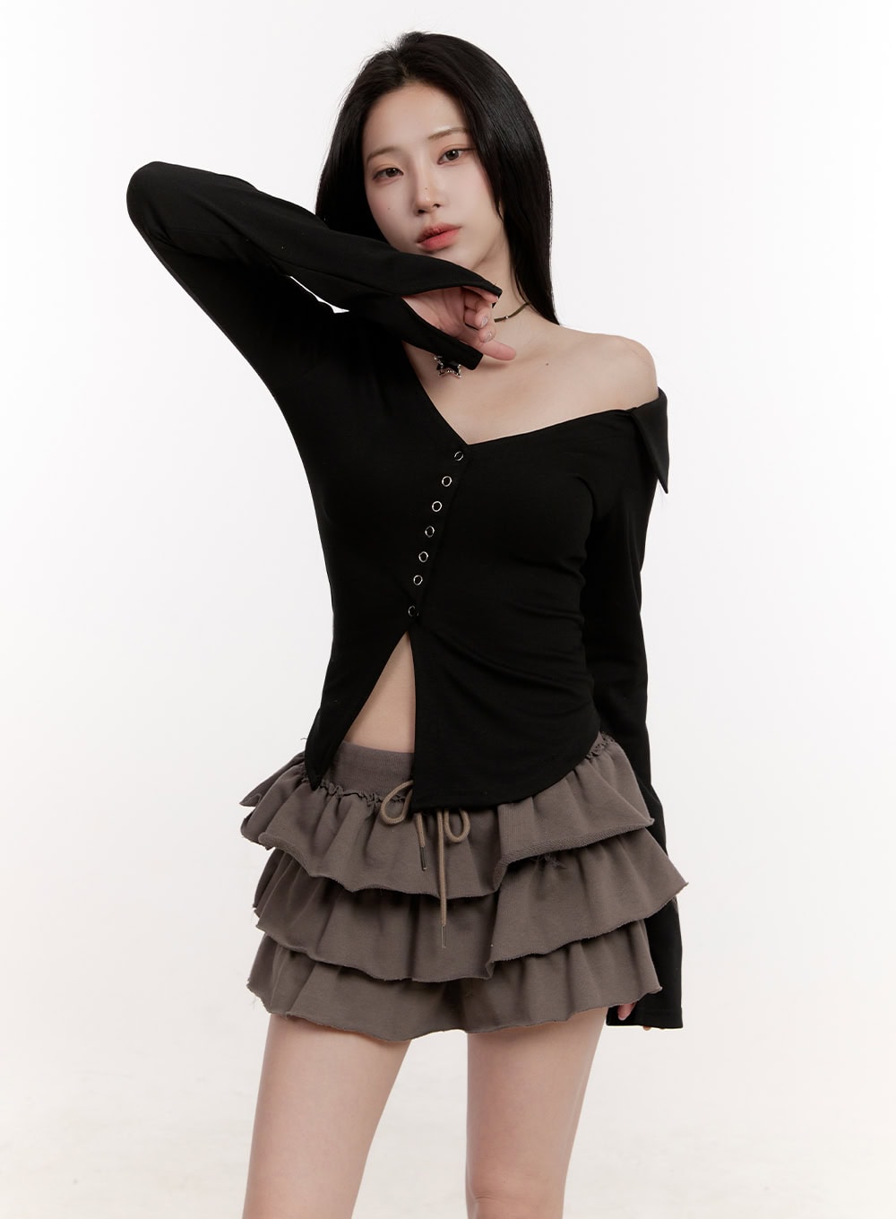 asymmetric-buttoned-slim-fit-cardigan-cj531 / Black