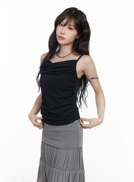 draped-dot-sleeveless-top-cf519 / Black