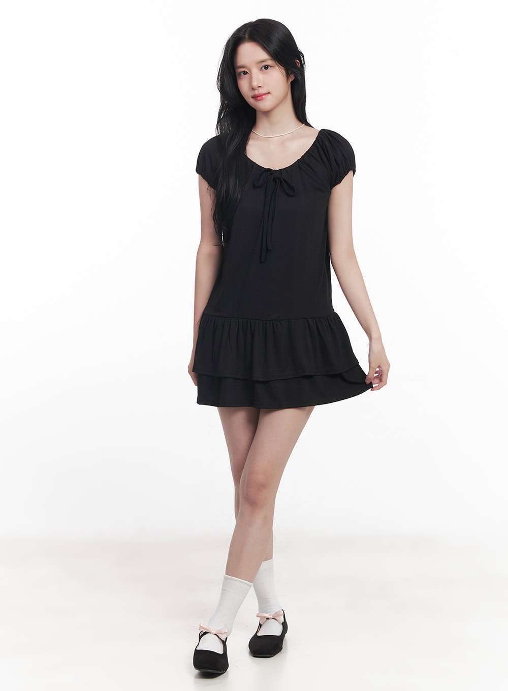 ruffle-ribbon-mini-dress-cy523 / Black
