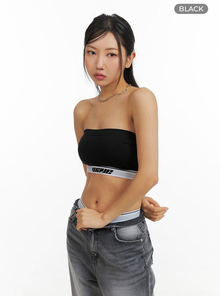 contrasting-banding-tube-top-cm411 / Black