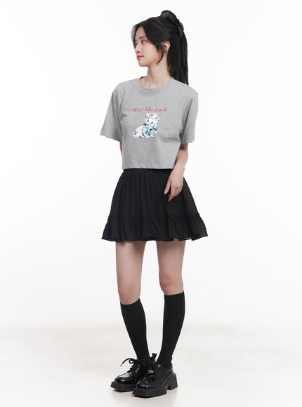 frill-lace-flare-mini-skirt-cy526 / Black