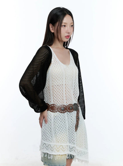 sheer-knit-bolero-cardigan-cu527 / Black