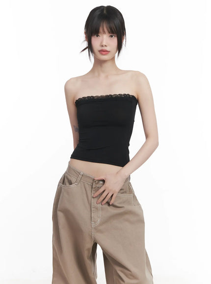 lace-trim-tube-top-cu518 / Black