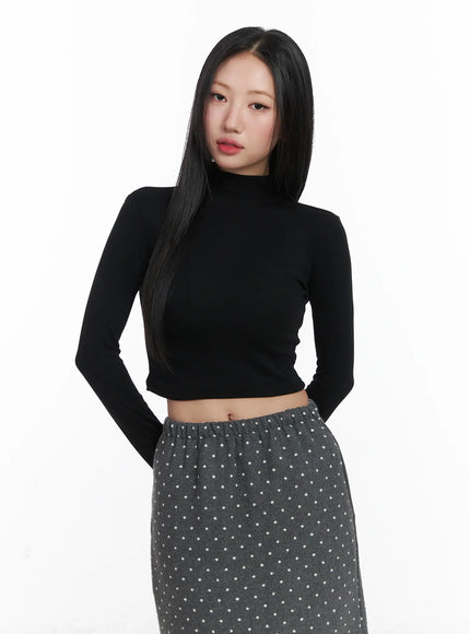 basic-mock-neck-long-sleeve-crop-top-cd529 / Black