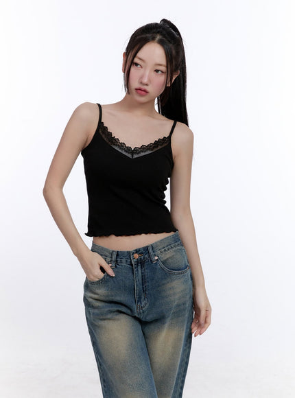 Lace-Trim Crop Tank Top CJ509