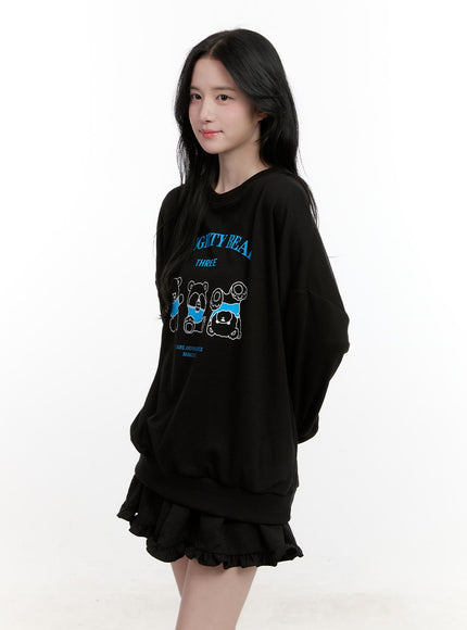 teddy-bear-graphic-oversized-sweatshirt-cf527 / Black