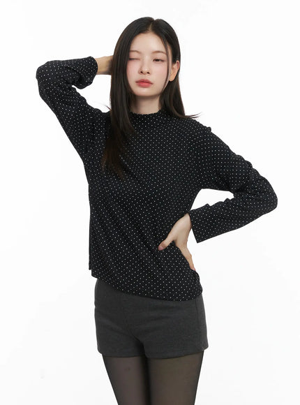 polka-dot-mock-neck-top-cj506 / Black