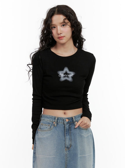 slim-fit-star-crop-tee-on404 / Black