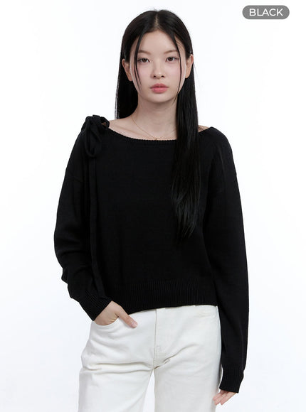 long-sleeve-strap-neckline-knit-oo429 / Black