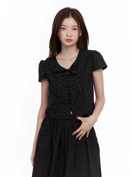 polka-dot-button-up-blouse / Black